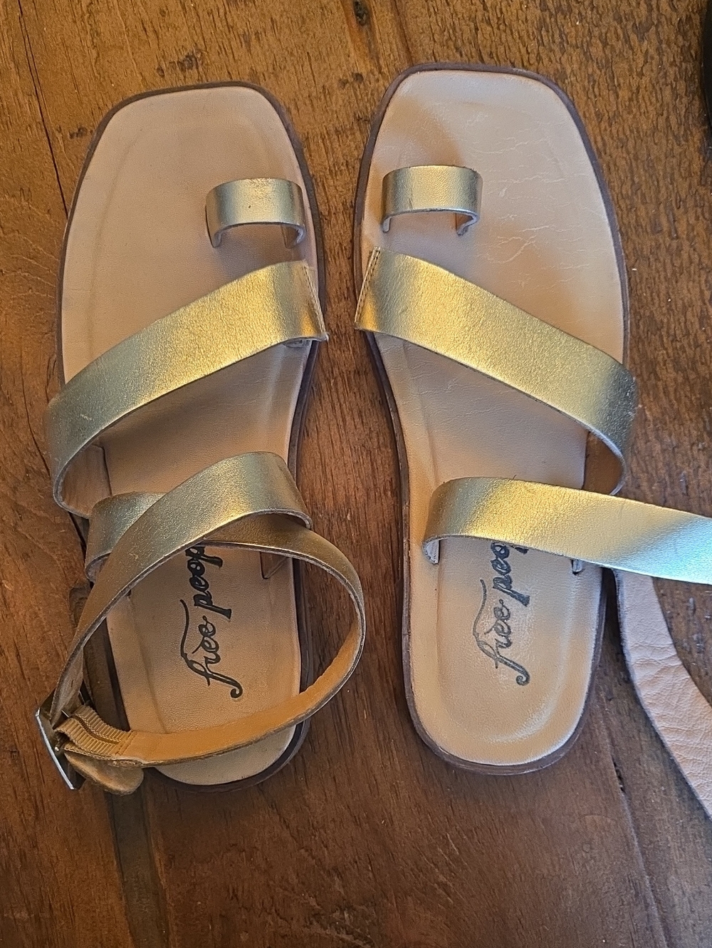 Free People Metallic Gold Leather Strappy Sandals